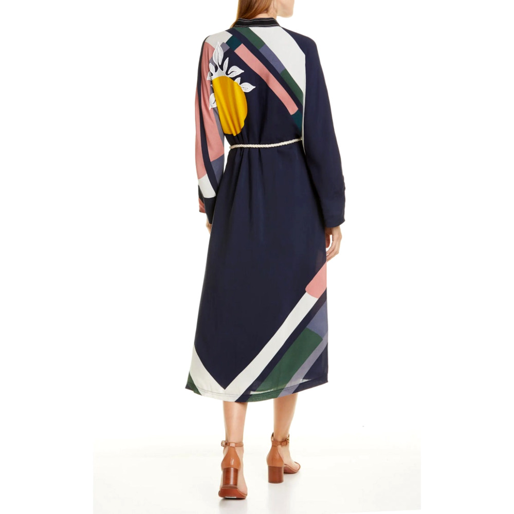 Tory Burch 6 Scarf Print Embroidered Shirt Dress $598 Rope Belt Long Sleeve Midi - Picture 3 of 13
